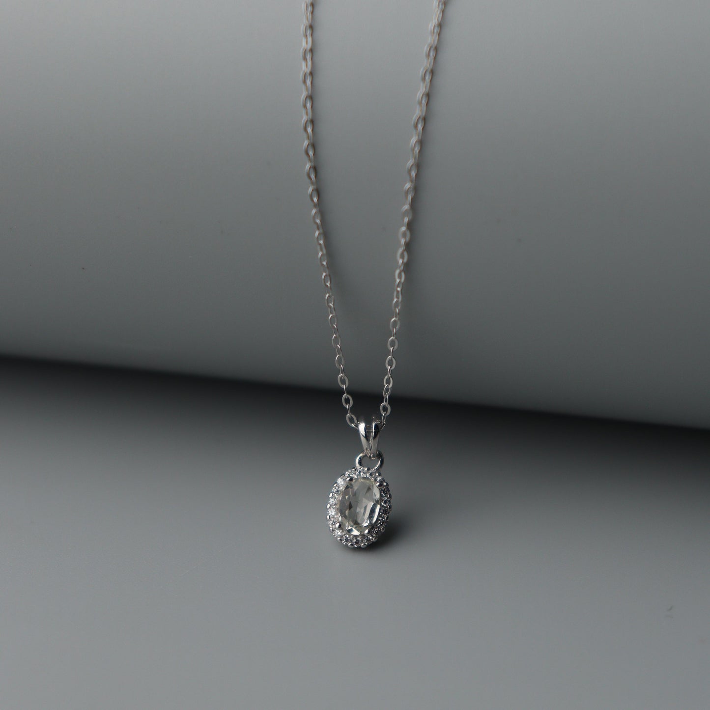 Oval Pendant Natural Quartz Colourless Gemstone S925 Silver Chain Necklace Pawnable with AGCL Certification