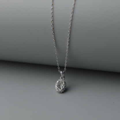 Oval Pendant Natural Quartz Colourless Gemstone S925 Silver Chain Necklace Pawnable with AGCL Certification