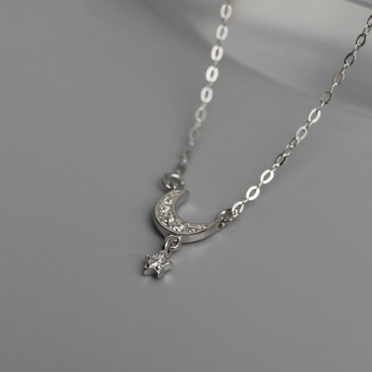 STELLUNE S925 Silver Crescent Moon Chain Necklace for Women