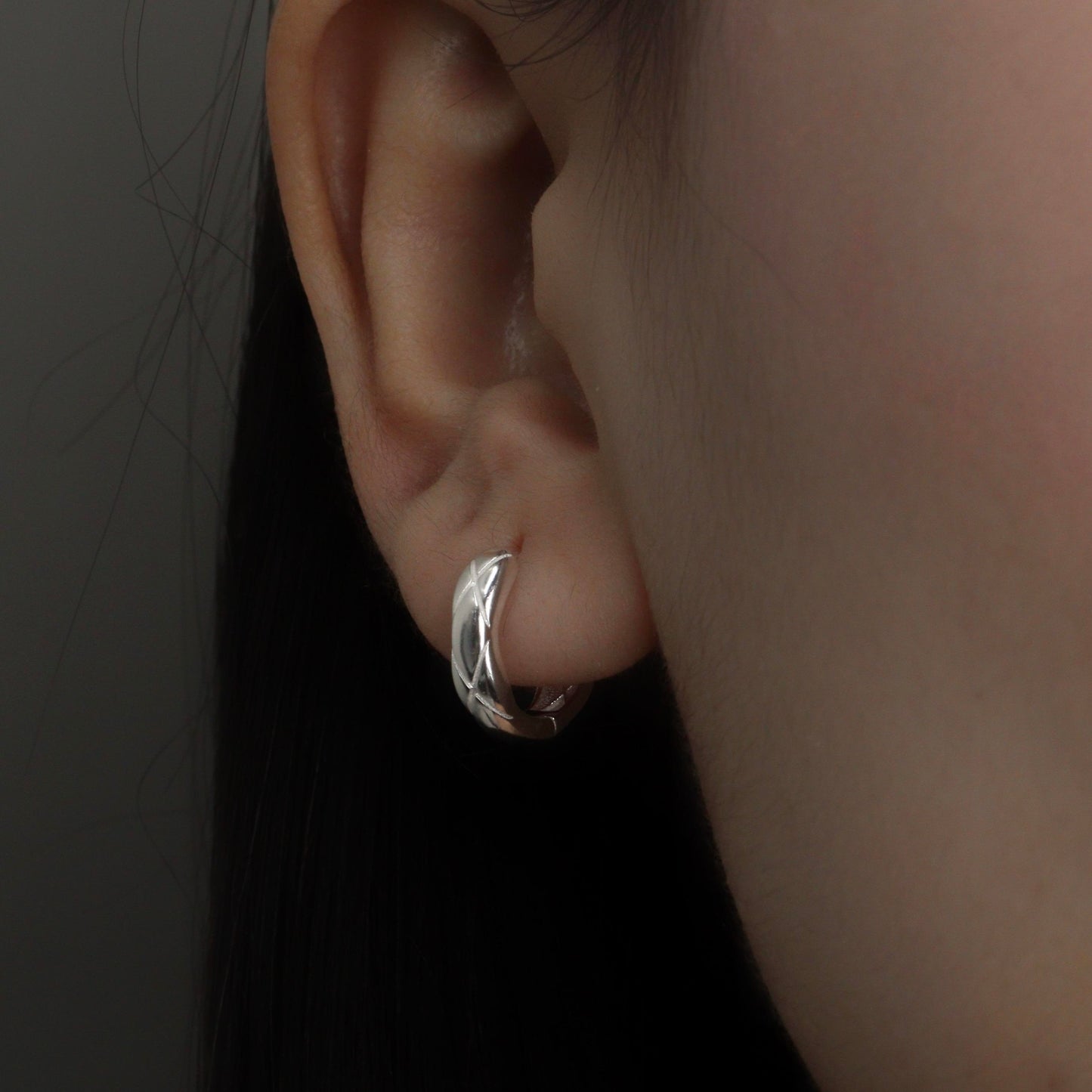 SANA S925 Silver Cross Pattern Huggie Hoop Earrings