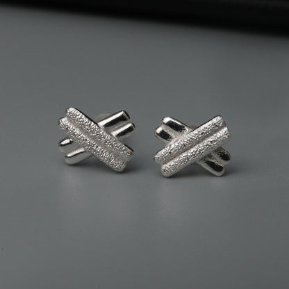 KHARI S925 Silver Double X Stud Earrings Women's