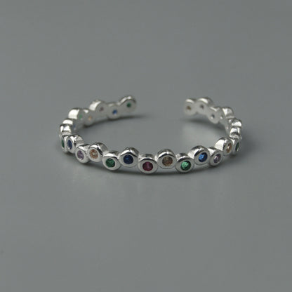 S925 Silver Versatile Shapes Embedded Adjustable Ring Women's