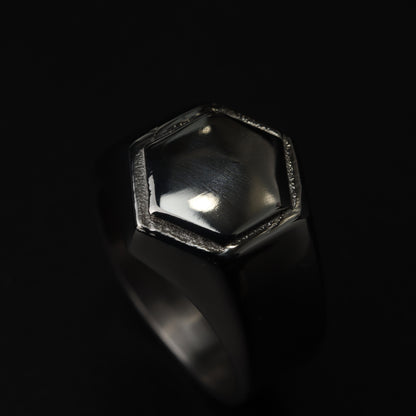 HB Men Jewelry CARLO 14mm Hexagon Silver Center Wide Ring For Men's