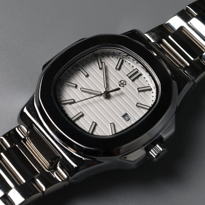CHRIS White Square Silver Strap Men's Watch