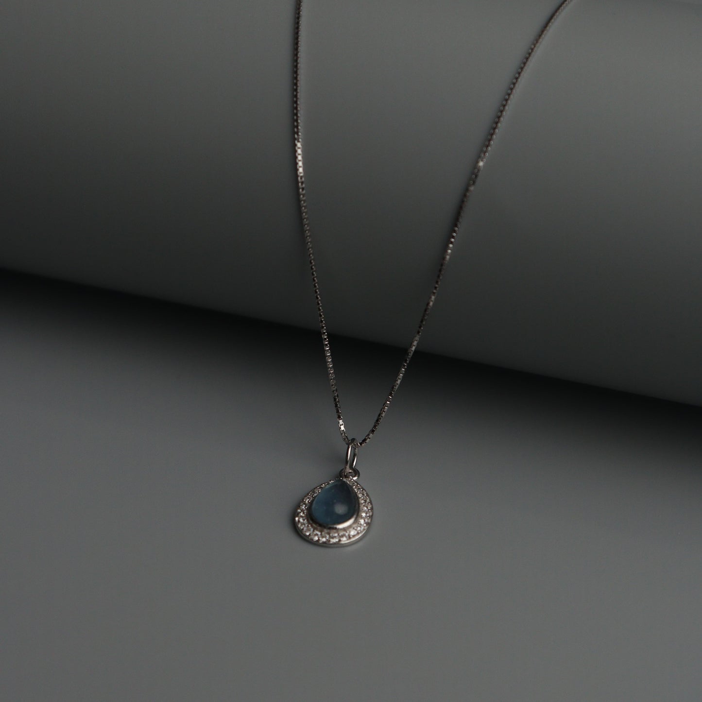 SEIR S925 Silver Droplet Aqua Blue Necklace