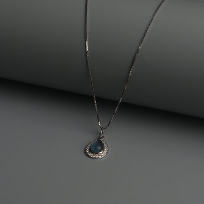 SEIR S925 Silver Droplet Aqua Blue Necklace