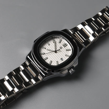 CHRIS White Square Silver Strap Men's Watch