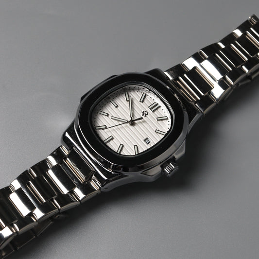 CHRIS White Square Silver Strap Men's Watch