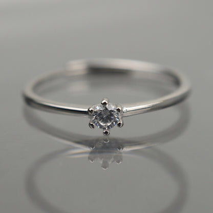 ELENA S925 Silver Embedded Russian Glass Stone Thin Adjustable Ring for Women