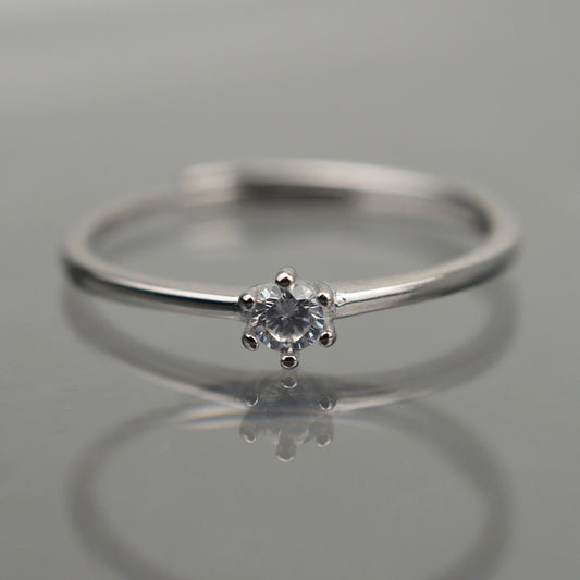 ELENA S925 Silver Embedded Russian Glass Stone Thin Adjustable Ring for Women