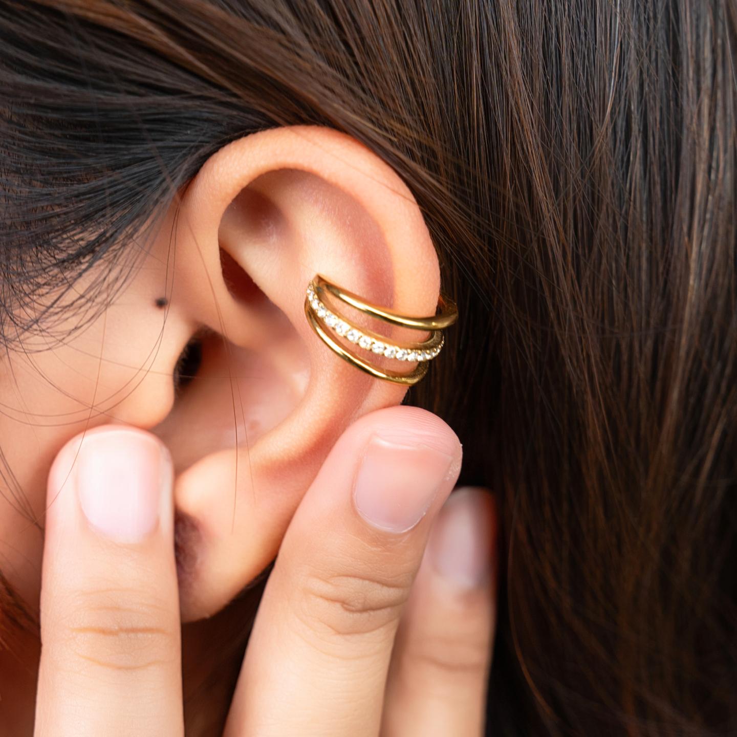 CERO Centered Embedded Triple Circular Ear Cuff Plug Earrings
