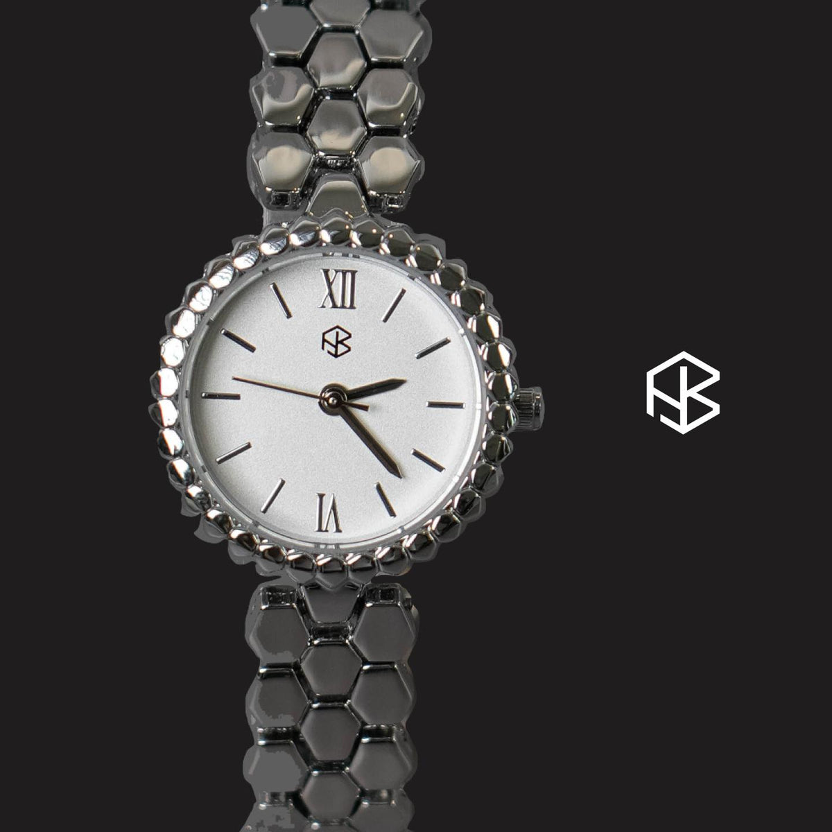 ZELVO Silver Round Hexagon Style Strap Women's Fashion Watch