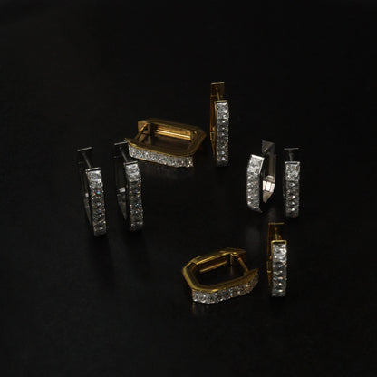 BREE Rectangle Silver/Gld Small & Big Edge Embedded Clip Earrings