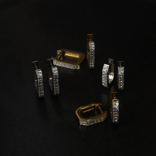 BREE Rectangle Silver/Gld Small & Big Edge Embedded Clip Earrings