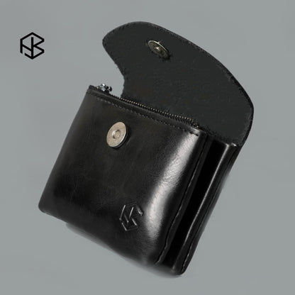 HB Wallet Black Leather Coin Purse Multi-Compartment Fashion Card Wallet for Men and Women WLT0002