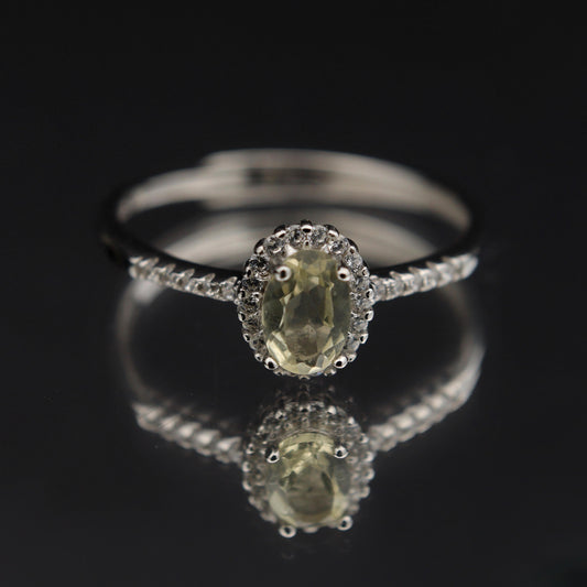 Silver Adjustable Ring Citrine Yellow Gemstone Pawnable Women's Accessories with AGCL Certification