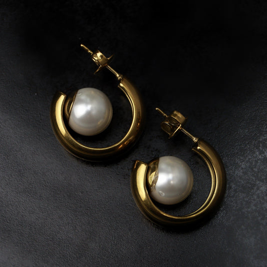 BONBON Synthetic Pearl Big C Drop Earrings For Women's