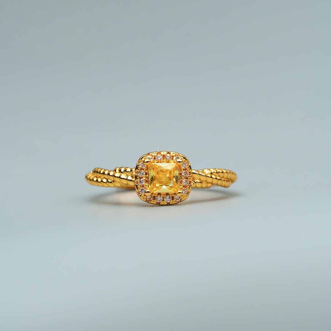 AZELIE Cushion Yellow Twisted Adjustable Ring for Women