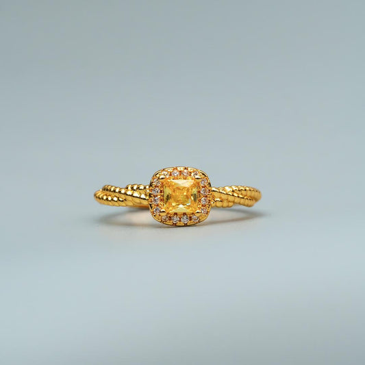 AZELIE Cushion Yellow Twisted Adjustable Ring for Women