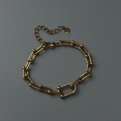 BENICE Gld/Silver Centered U Full Embedded Hollow Buckle Bracelet Fashion