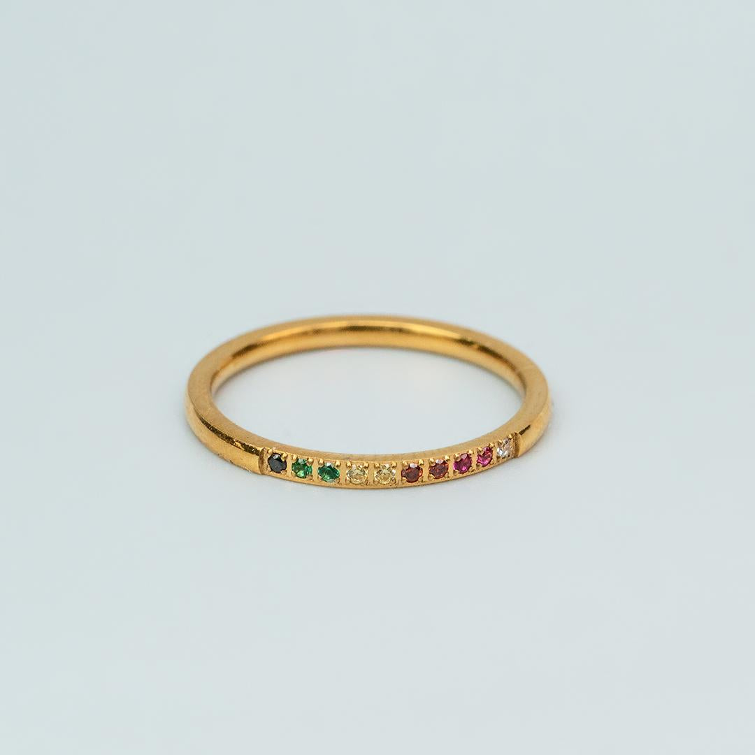 HIELLE Colorful Centered Embedded Thin Ring for Women