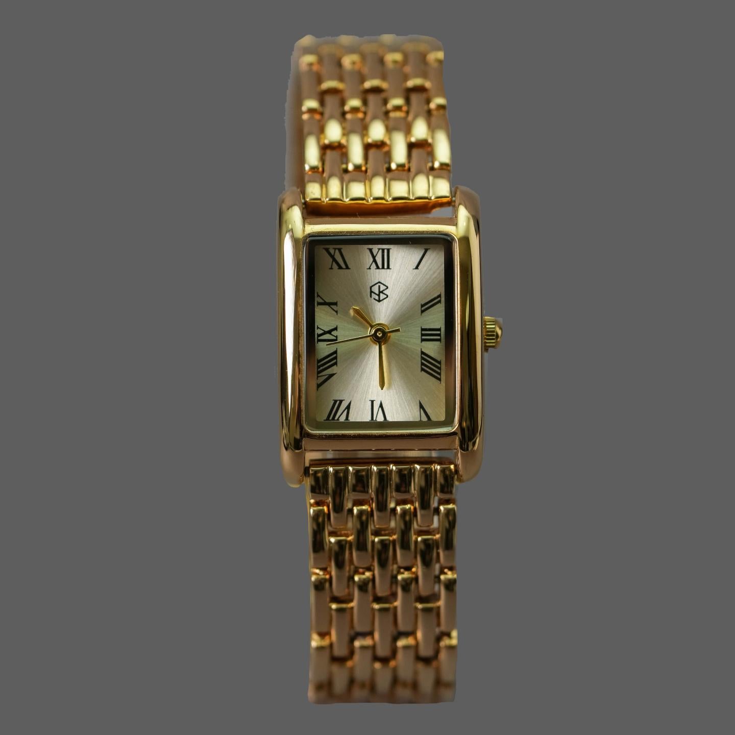 ZORIN Gold Rectangle Roman Numerical Women's Fashion Watch