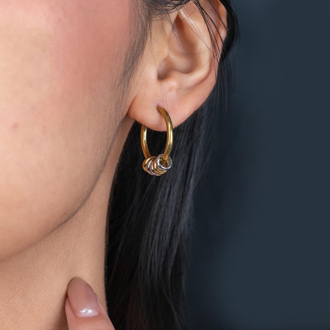 PAV Two Toned Beads Circular Hoop Earrings for Women's
