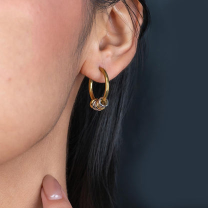 PAV Two Toned Beads Circular Hoop Earrings for Women's