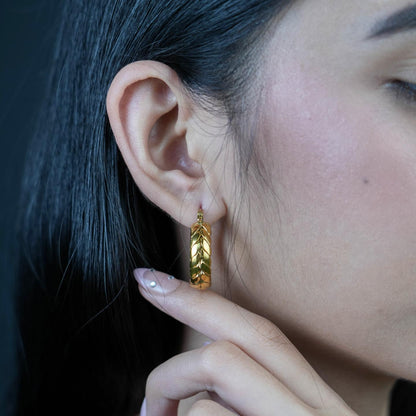 TREVELLA Wheat Leaf Saddleback Hoop Earrings