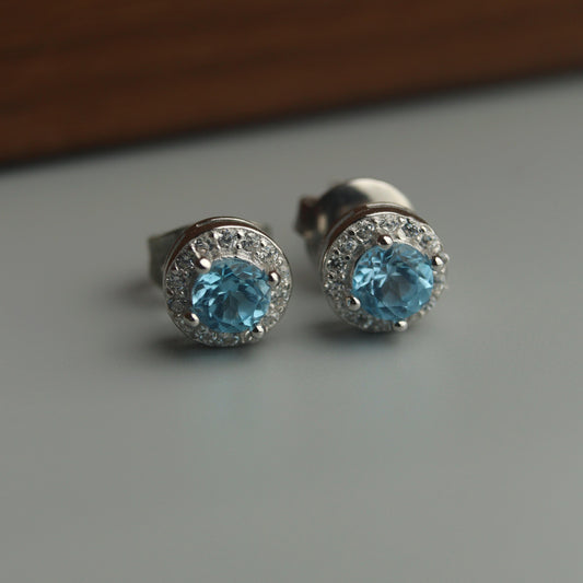 Pawnable Natural Topaz Gemstone S925 Silver Stud Earrings with AGCL Certification