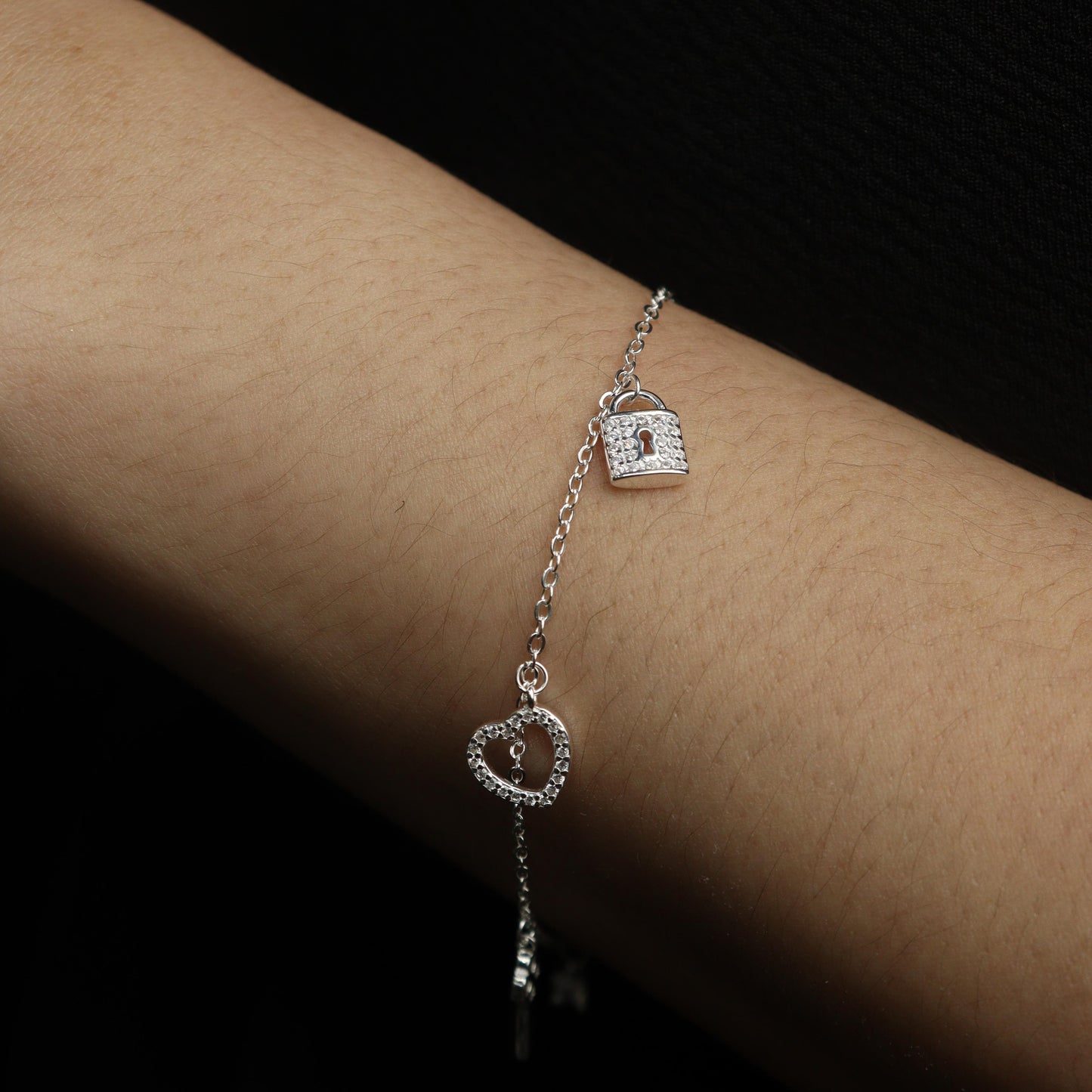 NASIR S925 Silver Lock Key Heart Bracelet