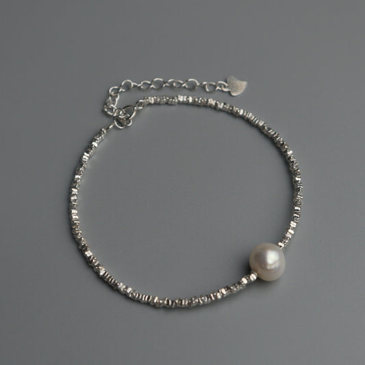 ZALER S925 Silver for Men Women Fresh Water Pearl Bracelet