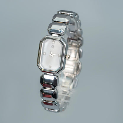 LYKA Silver Rectangle White Pearl Minimalist Women’s Watch Fashion