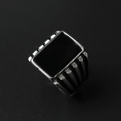 KNOXX 18mm Rectangle Silver Black Center Wide Ring For Men's