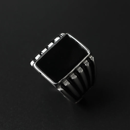 KNOXX 18mm Rectangle Silver Black Center Wide Ring For Men's