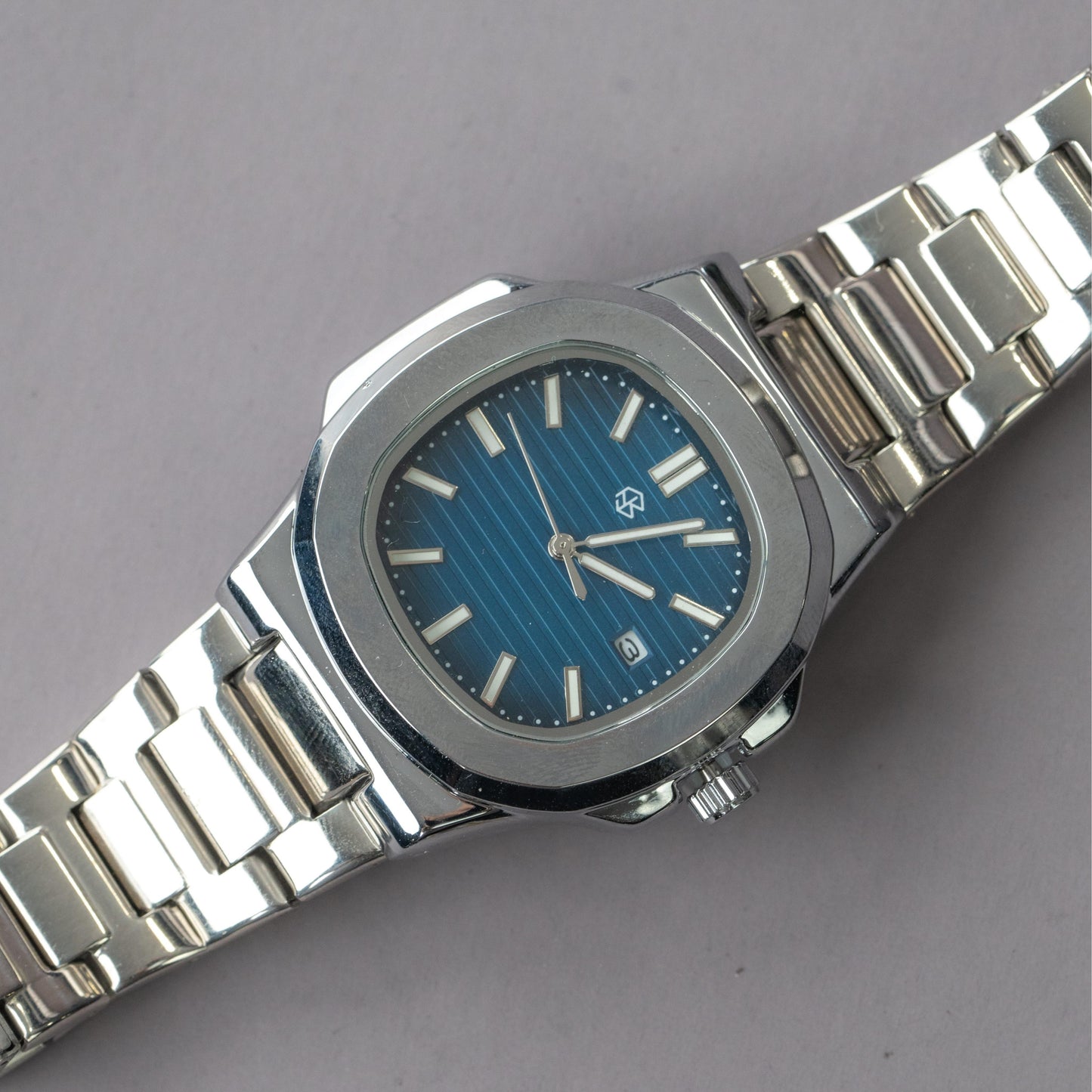 CALYTHON Navy Blue Square Silver Strap Men's Watch