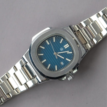 CALYTHON Navy Blue Square Silver Strap Men's Watch