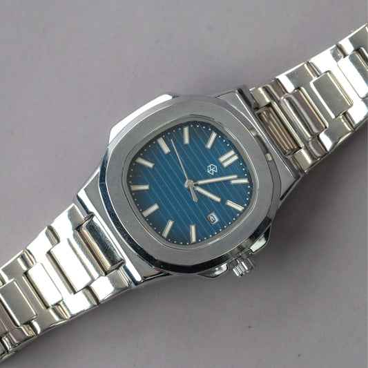 CALYTHON Navy Blue Square Silver Strap Men's Watch