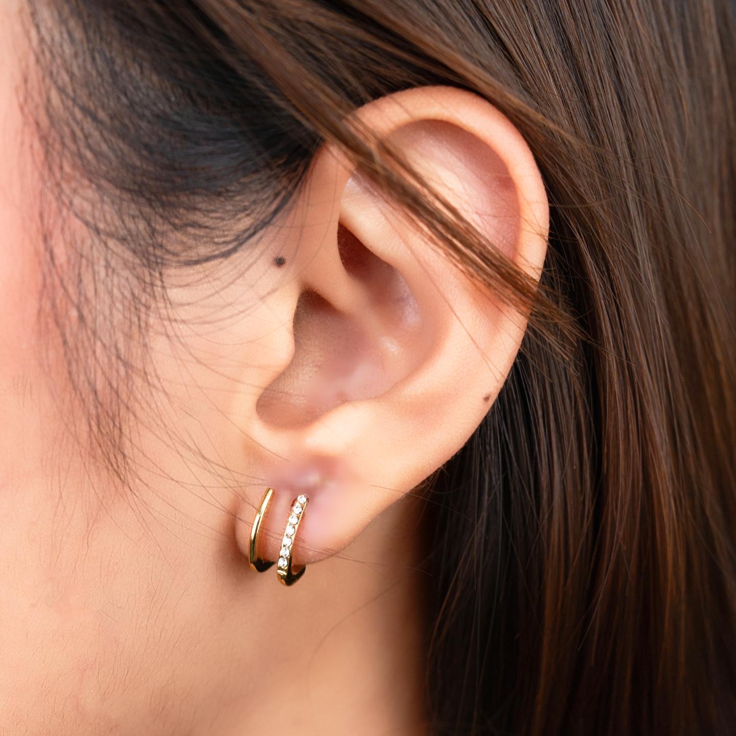 CEVY Hollow J Shaped Embedded Stud Earrings for Women's