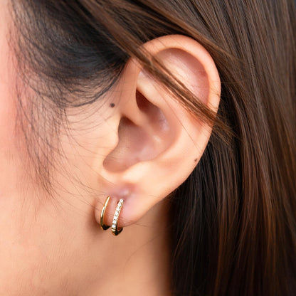 CEVY Hollow J Shaped Embedded Stud Earrings for Women's
