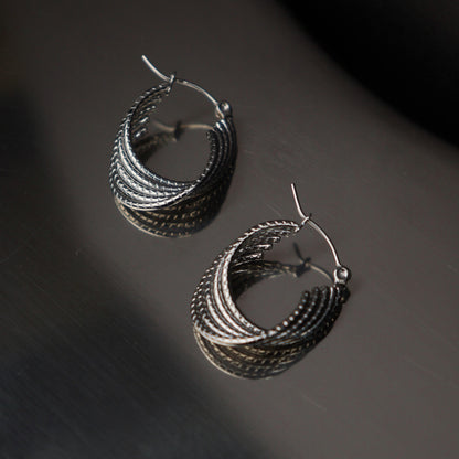 GUNNER Silver/Gld 5 Layered Bamboo Twisted U-Shape Hoop Earrings