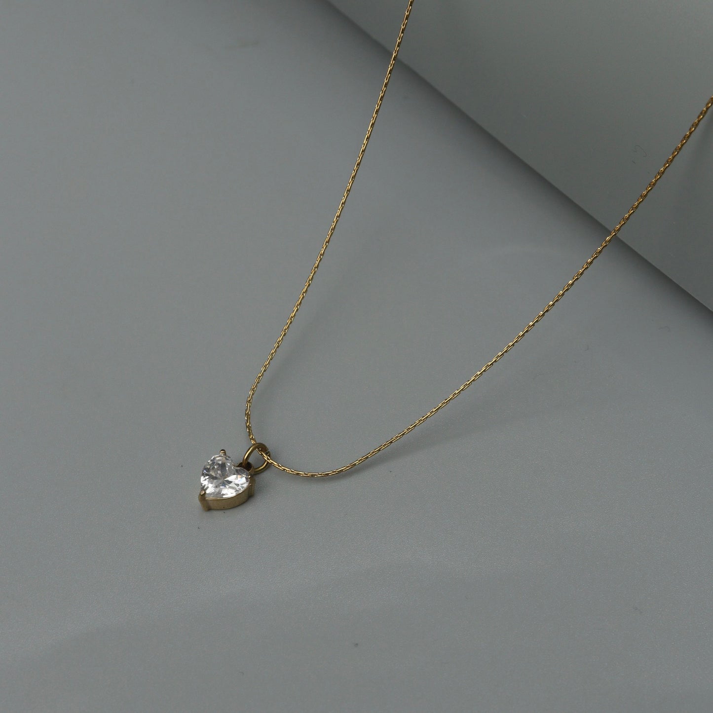 MARJ Heart Pendant Glass Thin Link Chain Necklace
