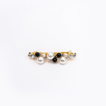 Hair Clip SOHA Black & White Pearl Rhinestone Bar Clip Barrette for Women