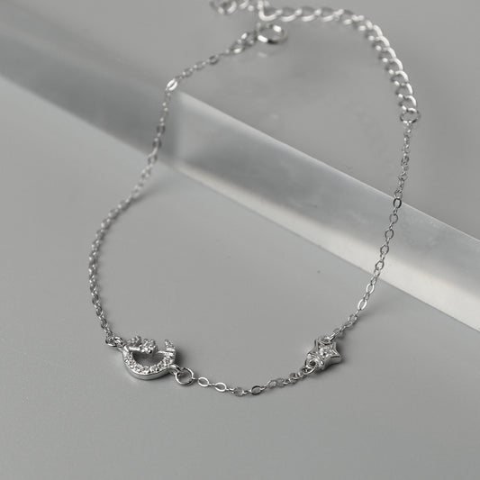 SORVANE S925 Silver Cupid's Arrow Crescent Moon Star for Women Men Bracelet