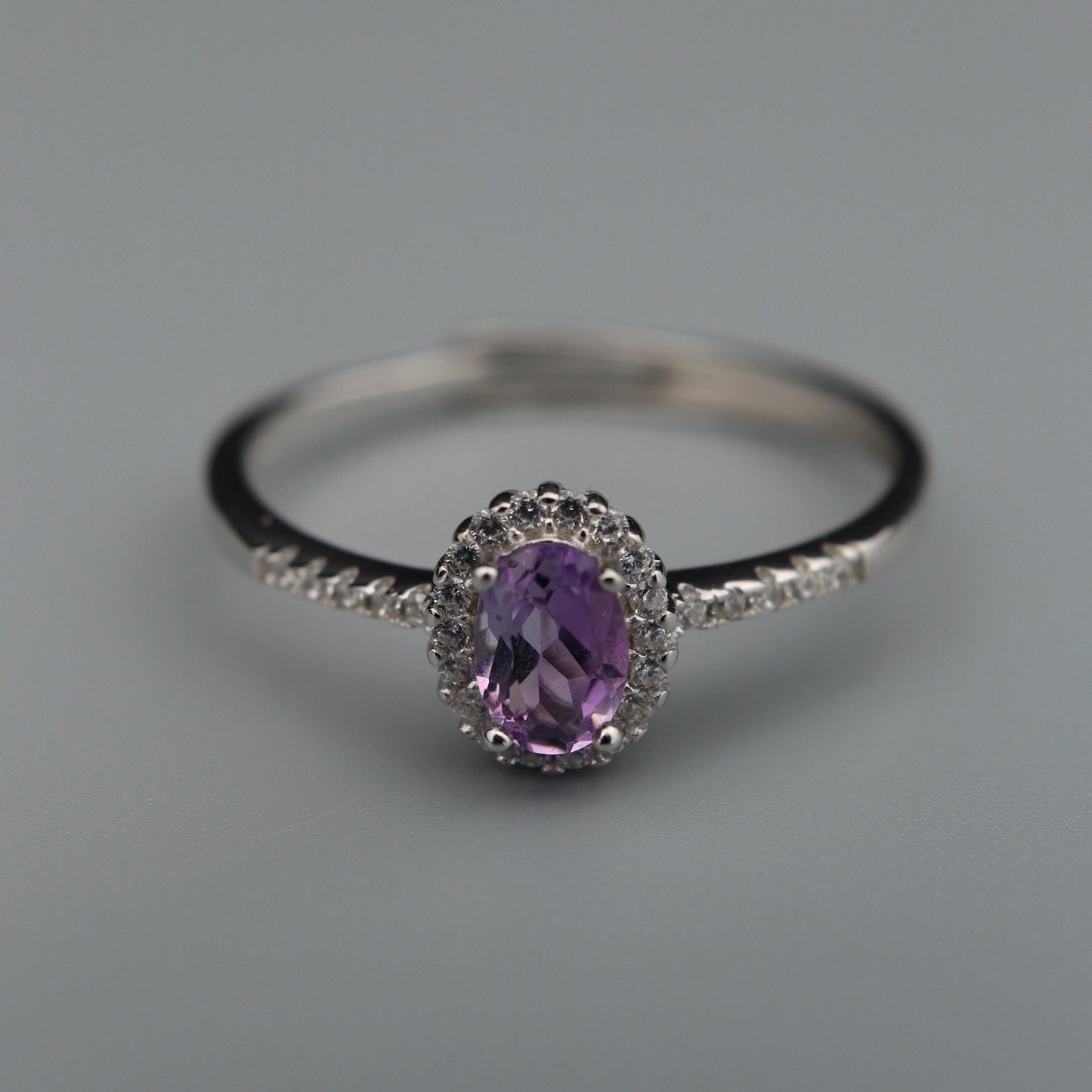 Silver Adjustable Ring Amethyst Gemstone Pawnable Women's Accessories with AGCL Certification