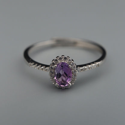 Silver Adjustable Ring Amethyst Gemstone Pawnable Women's Accessories with AGCL Certification