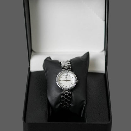 ZELVO Silver Round Hexagon Style Strap Women's Fashion Watch