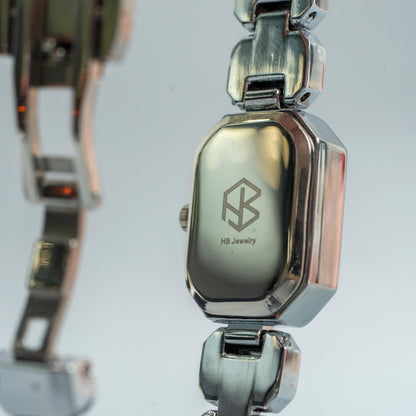 LYKA Silver Rectangle White Pearl Minimalist Women’s Watch Fashion