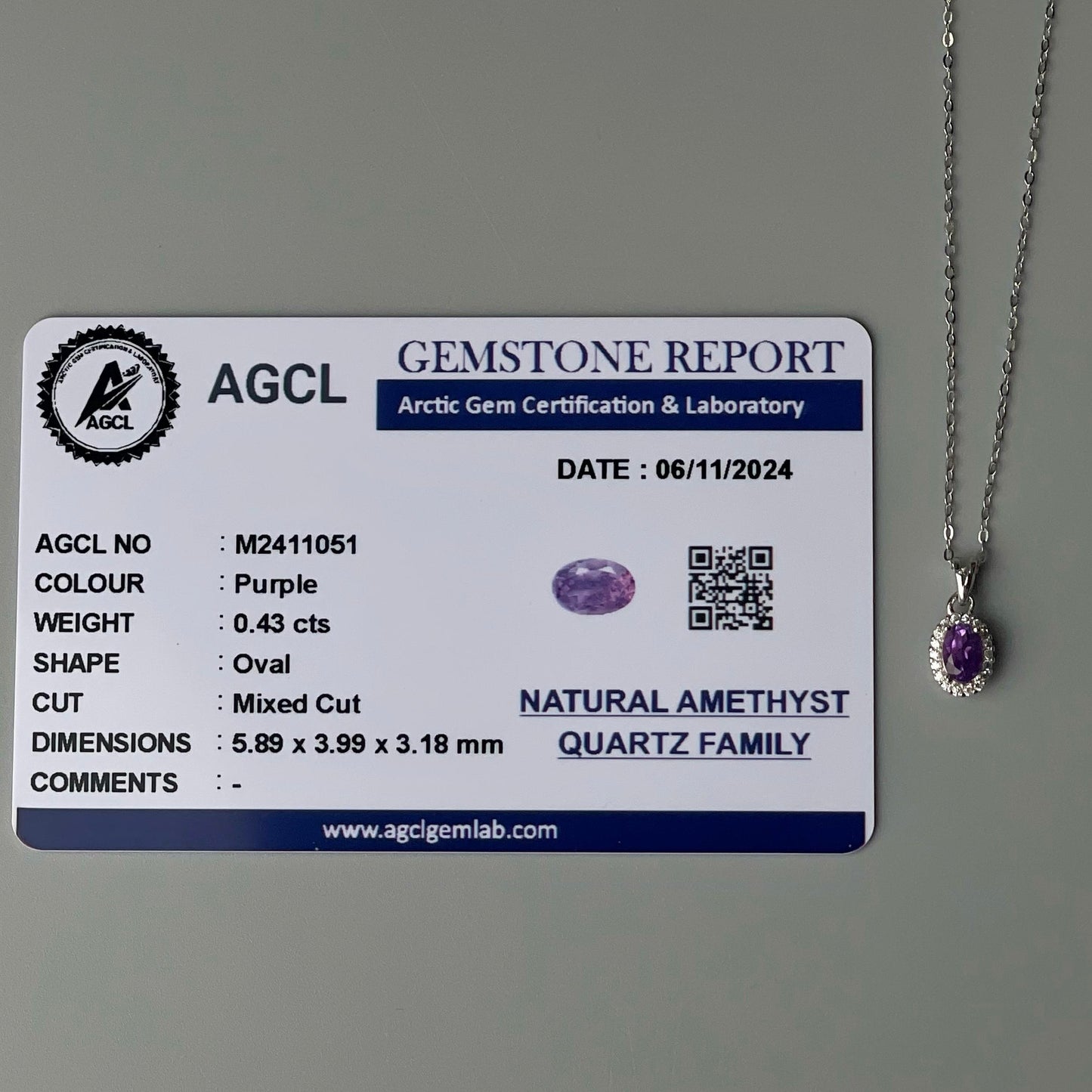 Oval Pendant Amethyst Gemstone S925 Silver Chain Necklace