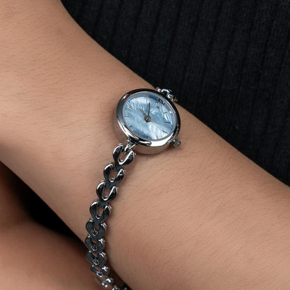 JESSA Blue Dial Silver-Tone Round Slim Minimalist Women’s Quartz Wrist Watch